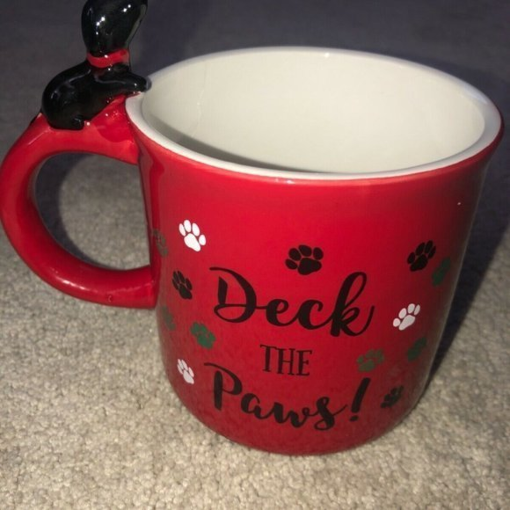 St Nicholas Square Christmas Dog Coffee Mug Deck Paws 3D‎ Red Black
